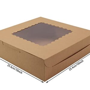 PQZKLDP 10Packs 10x10x2.5 Inches Brown Kraft Cake Boxes with Window, Gift Packing, Bakery Boxes, Dessert, Pastry, Cupcake, Pie Cookies, With Stickers,66 FT Twine(Brown, 10 * 10 * 2.5 Inch)