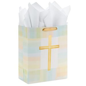 Hallmark 13" Large Gift Bag with Tissue Paper (Gold Cross, Green, Yellow) for Easter, First Communion, Confirmation, Weddings, Clergy Day