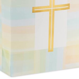 Hallmark 13" Large Gift Bag with Tissue Paper (Gold Cross, Green, Yellow) for Easter, First Communion, Confirmation, Weddings, Clergy Day