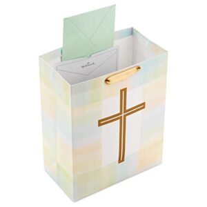 Hallmark 13" Large Gift Bag with Tissue Paper (Gold Cross, Green, Yellow) for Easter, First Communion, Confirmation, Weddings, Clergy Day