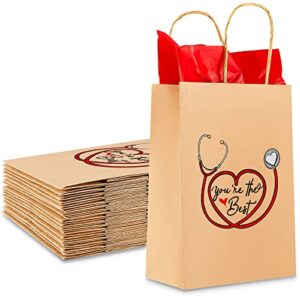 18 brown bags with handles reusable brown paper gift bags with 18 sheet tissue papers nurse gift bag assorted brown paper bags nurses week bags craft bags for nurse party supplies shopping boutique