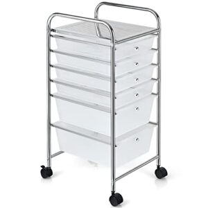 goflame 6-drawer rolling storage cart, multipurpose movable organizer cart, utility cart for home, office, school (clear)