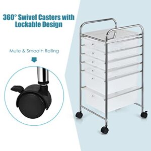 GOFLAME 6-Drawer Rolling Storage Cart, Multipurpose Movable Organizer Cart, Utility Cart for Home, Office, School (Clear)