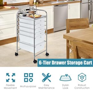 GOFLAME 6-Drawer Rolling Storage Cart, Multipurpose Movable Organizer Cart, Utility Cart for Home, Office, School (Clear)