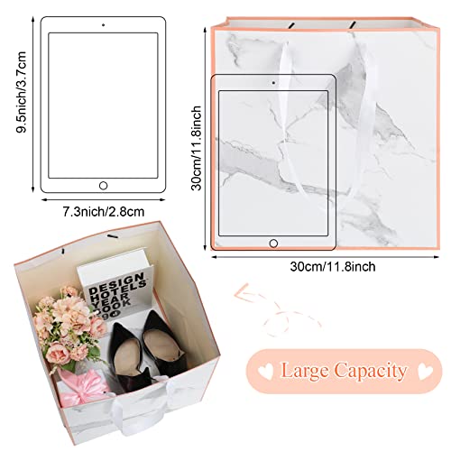 2 Pieces Large Gift Bag Marble Paper Extra Large Gift Bags for Presents Square Giant XL Huge Wedding Gift Bag with Handle for Birthday Wedding Anniversary Party Supplies, 11.8 x 11.8 x 11.8 Inch