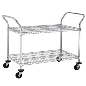 finnhomy 2-tier commercial grade rolling cart, heavy duty utility cart, carts with wheels and double side handles, kitchen cart trolley on wheels, metal serving cart with 600 lbs capacity, nsf listed