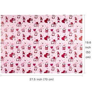 BIOBROWN Wrapping Paper Sheet - Pink with Gnome Design for Valentine's Day - Folded Flat - 19.6 inch X 27.5 inch per Sheet, Total of 12 Sheet