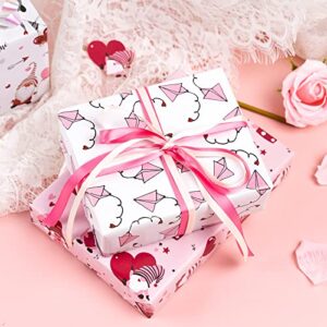 BIOBROWN Wrapping Paper Sheet - Pink with Gnome Design for Valentine's Day - Folded Flat - 19.6 inch X 27.5 inch per Sheet, Total of 12 Sheet