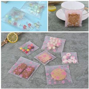 Self Adhesive Treat Bag 300Pcs 3 Different Patterns Self Adhesive Plastic Cookie Bags 100 Pcs Cherry Blossoms Bags, 100 Pcs Pink Rose Bags & 100 Pcs White Polka Dot Bags Gift DIY Plastic Bag