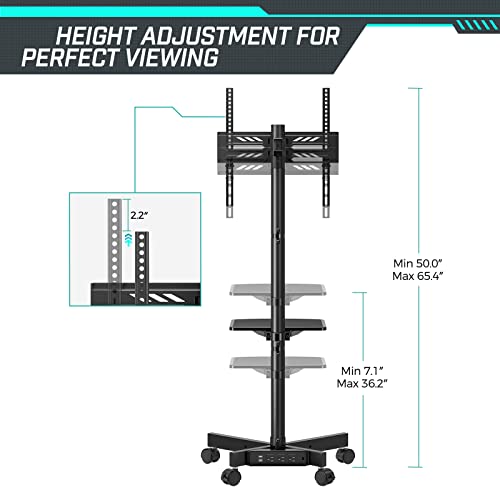 Greenstell TV Stand with Power Outlet, Mobile TV Cart on Wheels for 23-60 inch LED LCD Flat Curved Panel Screens TVs up to 88 lbs, Height Adjustable Rolling TV Stand with AV Shelf, Max VESA 400x400mm