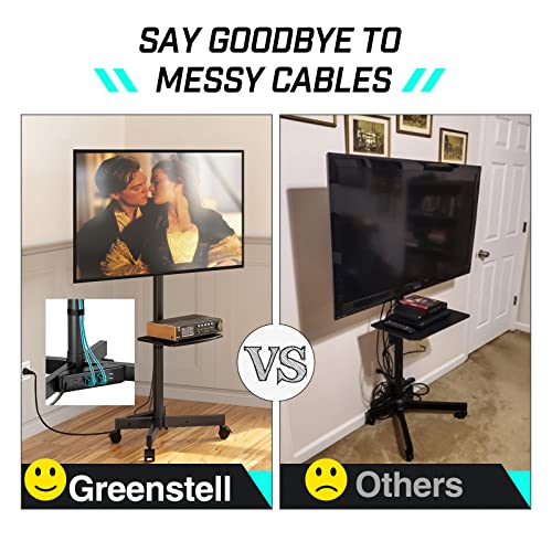 Greenstell TV Stand with Power Outlet, Mobile TV Cart on Wheels for 23-60 inch LED LCD Flat Curved Panel Screens TVs up to 88 lbs, Height Adjustable Rolling TV Stand with AV Shelf, Max VESA 400x400mm