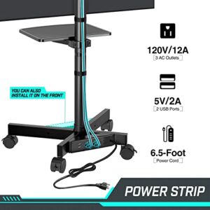 Greenstell TV Stand with Power Outlet, Mobile TV Cart on Wheels for 23-60 inch LED LCD Flat Curved Panel Screens TVs up to 88 lbs, Height Adjustable Rolling TV Stand with AV Shelf, Max VESA 400x400mm