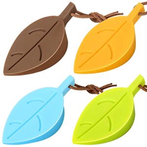 4pcs door stopper wedge finger protector, hnyyzl silicone door stops, cute colorful cartoon leaf style secure flexible decorative finger protector, for home and office(green, yellow, blue, brown)