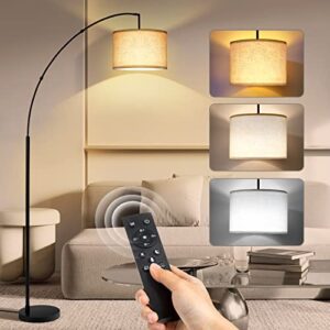 OUTON Arc Floor Lamp with Remote Control, 81" Height Dimmable LED Floor Lamp with Stepless Color Temperature, Tall Standing Lamp with Adjustable Hanging Drum Beige Shade for Living Room, Bedroom