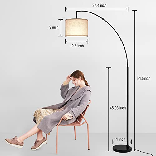 OUTON Arc Floor Lamp with Remote Control, 81" Height Dimmable LED Floor Lamp with Stepless Color Temperature, Tall Standing Lamp with Adjustable Hanging Drum Beige Shade for Living Room, Bedroom