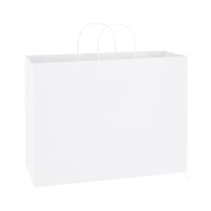 poever 16x6x12 kraft paper bags with handles 25 pcs bulk, large shopping bags white gift bags tote bags recyclable for small business retail grocery merchandise