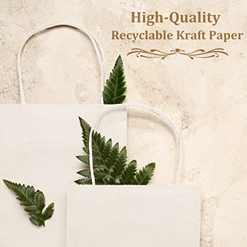 Poever 16x6x12 Kraft Paper Bags with Handles 25 PCS Bulk, Large Shopping Bags White Gift Bags Tote Bags Recyclable for Small Business Retail Grocery Merchandise