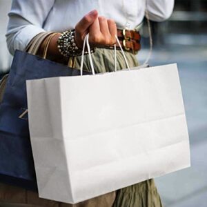 Poever 16x6x12 Kraft Paper Bags with Handles 25 PCS Bulk, Large Shopping Bags White Gift Bags Tote Bags Recyclable for Small Business Retail Grocery Merchandise
