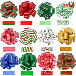 joyin 24 pieces wrap ribbon pull bows (5″ wide); easy and fast gift wrapping accessory, bows, baskets, wine bottles decoration, gift wrapping and decoration present.