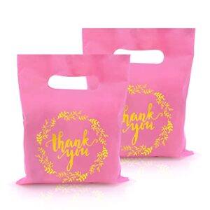 kdpatfav 70 pcs 9″ x 12″ plastic merchandise bags shopping bags with thank you logo boutique bags with handles for birthday party baby shower wedding trade shows and more (pink)