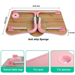 Laptop Desk, Laptop Bed Table, Breakfast Tray, Portable Foldable Laptop Desk, Laptop Table for Bed and Sofa Student Bed Desk Small Foldable Table Lap Desk for Laptop (Pink)