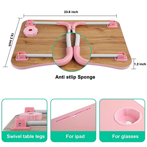 Laptop Desk, Laptop Bed Table, Breakfast Tray, Portable Foldable Laptop Desk, Laptop Table for Bed and Sofa Student Bed Desk Small Foldable Table Lap Desk for Laptop (Pink)