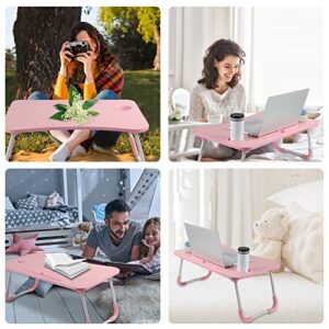 Laptop Desk, Laptop Bed Table, Breakfast Tray, Portable Foldable Laptop Desk, Laptop Table for Bed and Sofa Student Bed Desk Small Foldable Table Lap Desk for Laptop (Pink)