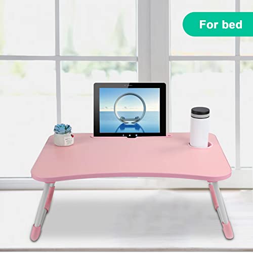 Laptop Desk, Laptop Bed Table, Breakfast Tray, Portable Foldable Laptop Desk, Laptop Table for Bed and Sofa Student Bed Desk Small Foldable Table Lap Desk for Laptop (Pink)