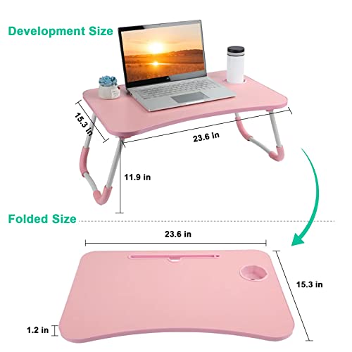 Laptop Desk, Laptop Bed Table, Breakfast Tray, Portable Foldable Laptop Desk, Laptop Table for Bed and Sofa Student Bed Desk Small Foldable Table Lap Desk for Laptop (Pink)