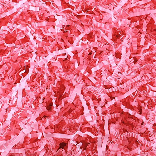 Crinkle Cut Paper Shred Filler Shredded Paper for Gift Box Crinkle Paper Metallic Shredded Crinkle Cut Paper Easter Grass Tissue Paper for Wedding Birthday Wrapping Boxes Bags (1/2 LB, Pink)