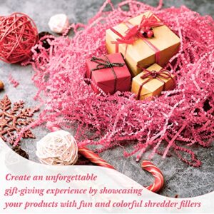 Crinkle Cut Paper Shred Filler Shredded Paper for Gift Box Crinkle Paper Metallic Shredded Crinkle Cut Paper Easter Grass Tissue Paper for Wedding Birthday Wrapping Boxes Bags (1/2 LB, Pink)