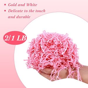 Crinkle Cut Paper Shred Filler Shredded Paper for Gift Box Crinkle Paper Metallic Shredded Crinkle Cut Paper Easter Grass Tissue Paper for Wedding Birthday Wrapping Boxes Bags (1/2 LB, Pink)