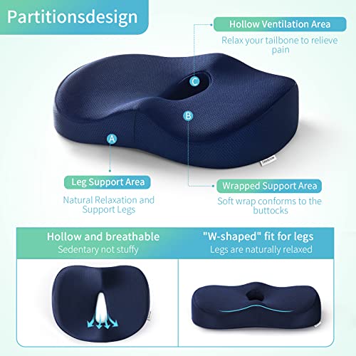 Memory Foam Seat Cushions Office Chair Seat Cushion for Tailbone Pain Relief Sciatica Pain Relief Pillow Hemorrhoid Pillow -Coccyx, Butt, Tailbone, Back, Coccyx, Sciatica, Car, Wheelchair Chair Pads