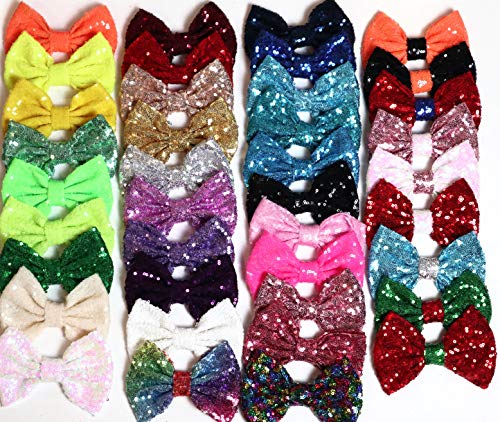 CLGIFT Set of 12 Sequin Bows 5 Inches Large Glitter Bows Wholesale Bows, DIY Fabric Hair Bows - No Clips (Pick Your Own)