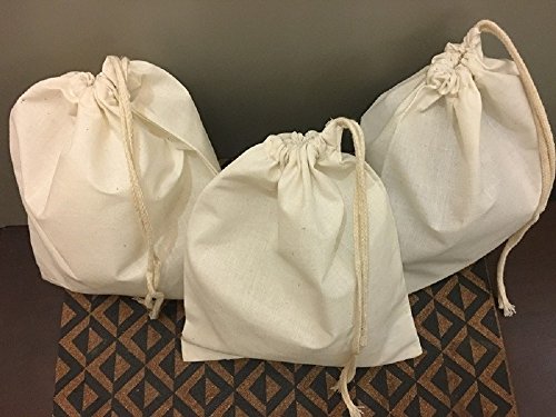 Reusable Eco friendly 10x12 Inches Cotton Thick Single Drawstring Muslin Bags "premium quality (Natural Color)-25 count pack