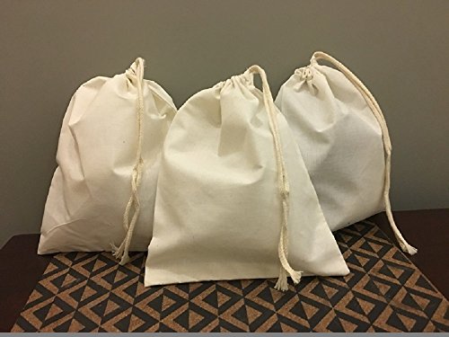 Reusable Eco friendly 10x12 Inches Cotton Thick Single Drawstring Muslin Bags "premium quality (Natural Color)-25 count pack