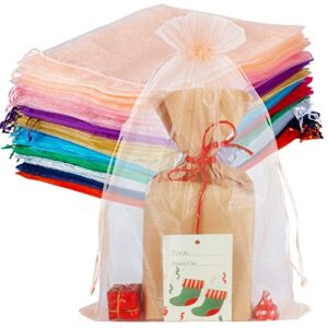 hrx package 100pcs large organza bags, 8×12 inch mesh gift drawstring pouches goodie bags assorted colors for christmas shower party favors samples