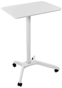 mount-it! standing mobile laptop cart, sit stand rolling desk with height adjustable 31.1″ x 20.5″ platform, supports up to 17.6 lbs, white