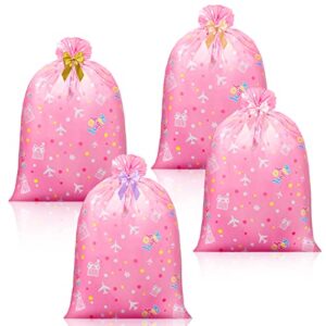 4 pcs jumbo gift bags 56 in large gift bags with 4 rolls ribbons giant gift bags for huge gifts plastic gift bags for presents wrapping bike wrapping birthday christmas party any occasion（pink dots）