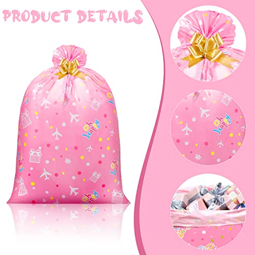 4 Pcs Jumbo Gift Bags 56 In Large Gift Bags with 4 Rolls Ribbons Giant Gift Bags for Huge Gifts Plastic Gift Bags for Presents Wrapping Bike Wrapping Birthday Christmas Party Any Occasion（Pink Dots）