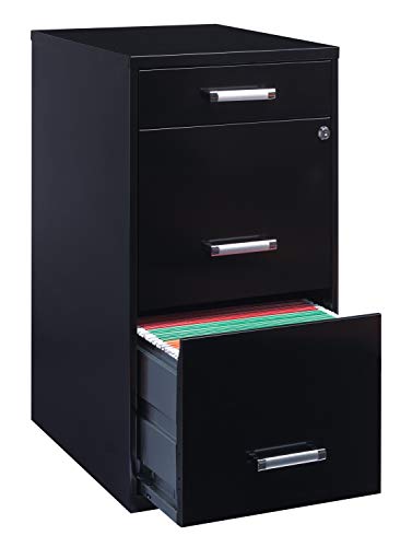 Hirsh Industries 18in. Deep 3 Metal Organizer Pencil Drawer SOHO Vertical File Cabinet, Black