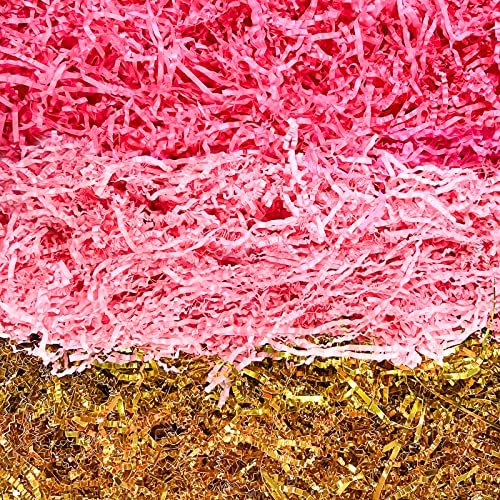 Yaegoo 1 LB Crinkle Cut Paper Shred Filler, Pink and Gold Kraft Shredded Paper for Gift Wrapping & Basket Filling