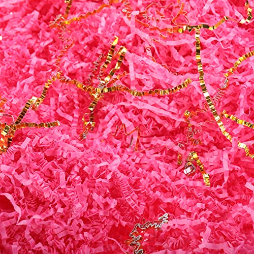 Yaegoo 1 LB Crinkle Cut Paper Shred Filler, Pink and Gold Kraft Shredded Paper for Gift Wrapping & Basket Filling