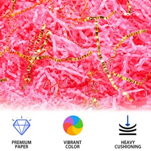 Yaegoo 1 LB Crinkle Cut Paper Shred Filler, Pink and Gold Kraft Shredded Paper for Gift Wrapping & Basket Filling