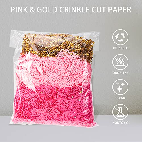 Yaegoo 1 LB Crinkle Cut Paper Shred Filler, Pink and Gold Kraft Shredded Paper for Gift Wrapping & Basket Filling