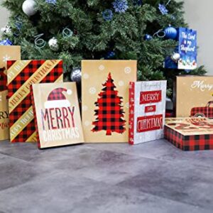 Iconikal Christmas Holiday Gift Boxes, 3 Sizes, Buffalo Plaid Designs, 12 Pack