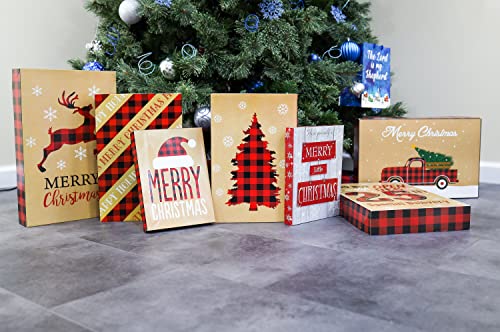 Iconikal Christmas Holiday Gift Boxes, 3 Sizes, Buffalo Plaid Designs, 12 Pack