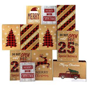 Iconikal Christmas Holiday Gift Boxes, 3 Sizes, Buffalo Plaid Designs, 12 Pack