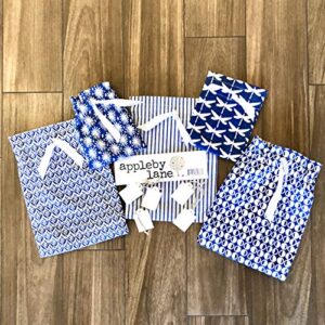 Appleby Lane 100% Cotton Fabric Gift Bags (Standard Set, Blue) Set of 5 bags, three 12x16 inch and two 8x10 in bags