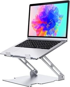 riwuct adjustable laptop stand, ergonomic laptop riser holder for desk, aluminum sturdy dual rotation axis foldable computer stand, compatible with macbook pro all notebooks 10-16″ (silver)